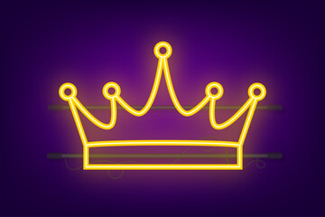 Crown of king isolated on white background. Neon royal icon. Vector stock illustration.