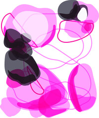 Vector hand drawn abstraction harmony pink and black, warm colors, transparent minimalist spots, simple art, abstractive multicolor blobs, pink and black colors, pink abstraction
