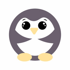 Cute cartoon round Penguin. Draw illustration in color