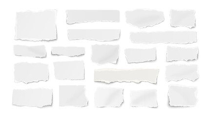 Set of different shapes ripped paper tears isolated on white background