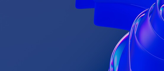 Smooth wave lines on blue neon color light background.