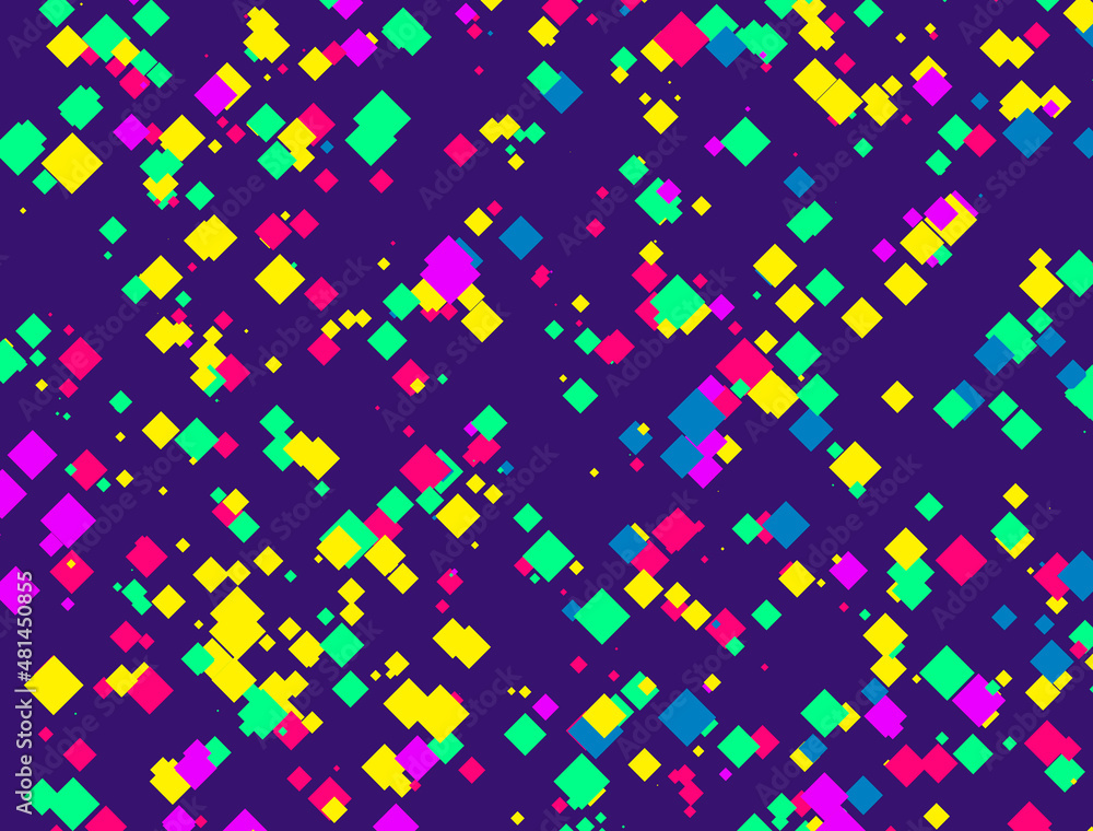 Poster multi-colored rhombuses on a violet background. 3d rendering.