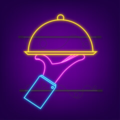 Neon style cover for dish for cover design. Vector illustration isolated. Business concept.