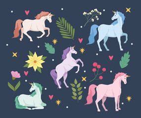 five unicorns fairy animals