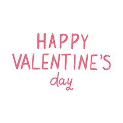 Fototapeta na wymiar Pink Lettering Happy Valentines day. Romantic vector hand drawn doodle text