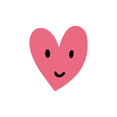 Smile pink heart character. Romantic vector hand drawn doodle element