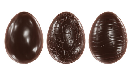 Realistic 3D illustration of three chocolate Easter eggs isolated on white