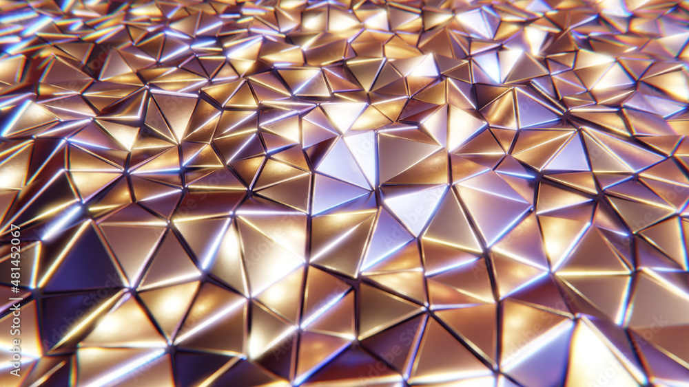 Aufkleber realistic abstract 3d illustration of the colorful shiny solid metallic triangles pattern rendered a