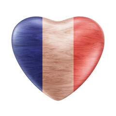 Realistic 3D illustration of the wooden heart with flag of France isolated on white