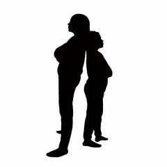 sisters standing back to back, silhouette vector