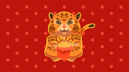 Cute Tiger Chinese New Year Red Cartoon Vector