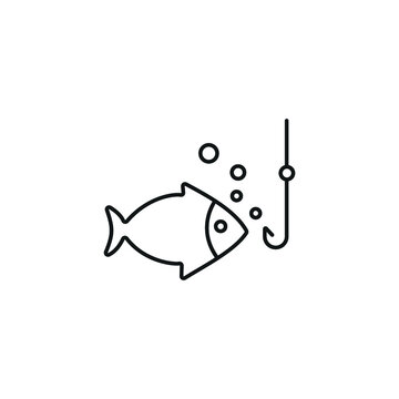 Fishing hook and fish line icon. linear style sign for mobile concept and web design. Fish bait hook outline