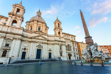 Fototapeta na wymiar Navona square with sant'Agnese church and the 4 river fountain by Bernini 