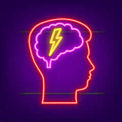 Flat illustration with head silhouette lightning on dark background for concept design. Neon. Vector illustration design. Flat, outline.