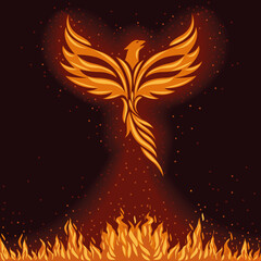 phoenix and fire flames - obrazy, fototapety, plakaty
