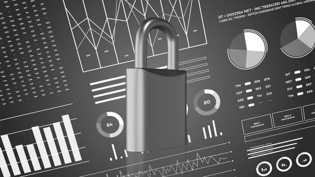 Data protection, digital security, animation with graph diagrams.