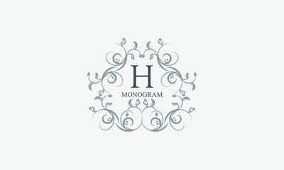 Exquisite floral logo with elegant letter H. Business sign, identity monogram for restaurant, boutique, hotel, heraldic, jewelry