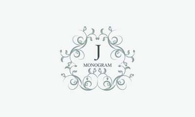 Exquisite floral logo with elegant letter J. Business sign, identity monogram for restaurant, boutique, hotel, heraldic, jewelry