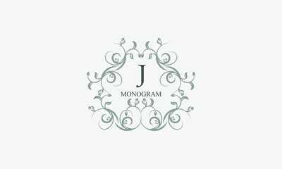 Exquisite floral logo with elegant letter J. Business sign, identity monogram for restaurant, boutique, hotel, heraldic, jewelry