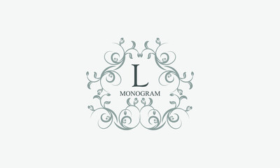 Exquisite floral logo with elegant letter L. Business sign, identity monogram for restaurant, boutique, hotel, heraldic, jewelry