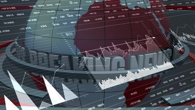 Financial breaking news animation, data, numbers, graph.