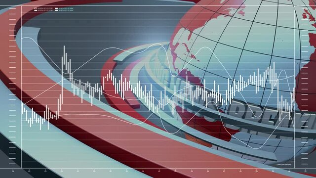 Financial breaking news animation, data, numbers, graph.