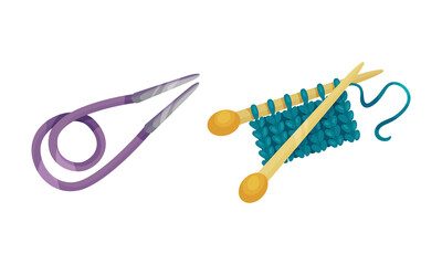 Tools for crochet and knitting hobby set vector illustration on white background