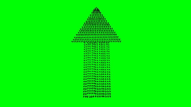 Businessmen crowd forming arrow shape pointing up, back view, hd, against Green Screen