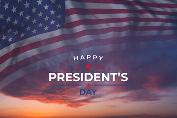 Presidents day card with US flag in sky - 481455802