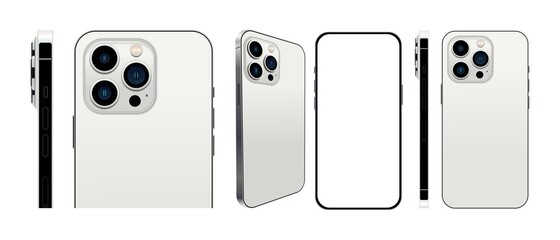 Realistic set of smartphone silver color layouts isolated on a white background. Vector illustration