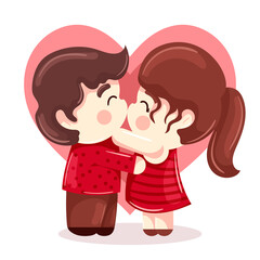 wedding couple kissing on valentine's day with cartoon style heart background