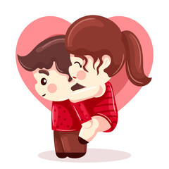 boyfriend carrying his girlfriend on valentines day with heart background cartoon style