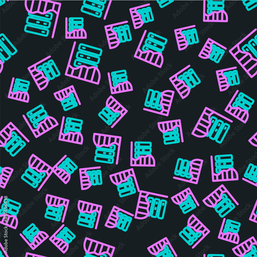 Poster line server, data, web hosting icon isolated seamless pattern on black background. vector