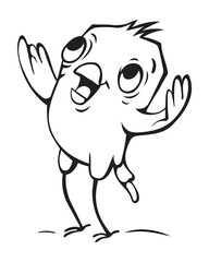 A cheerful bird spreads its wings for hugs.