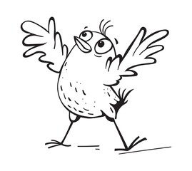A cheerful bird spreads its wings for hugs.