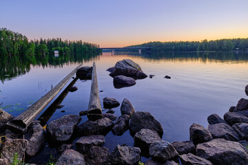 Calm Finnish lake by twilight