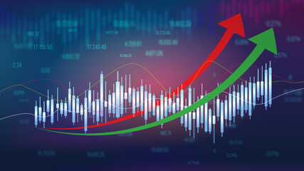 forex statistics, financial analytics dashboard graph, line  and arrows vector illustration
