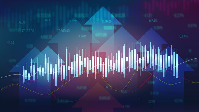 forex statistics, financial analytics dashboard graph, line  and arrows vector illustration