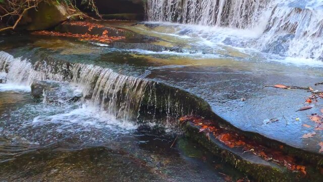 Panning 4K video of Grogan Creek Falls located in Pisgah National Forest near Brevard NC.