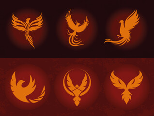 six phoenix birds icons