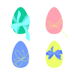 Set of easter eggs with bows. Flat vector elements for Easter greetings.