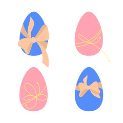 Set of easter eggs with bows. Flat vector elements for Easter greetings.