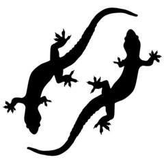 Silhouettes of lizards or salamanders. Illustration of reptiles, relatives of dragons, geckos, iguanas. Tattoo of terrarium animals - obrazy, fototapety, plakaty