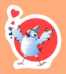 A cheerful bird spreads its wings for hugs and a symbol of the heart.