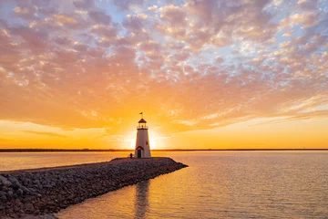 Foto auf Acrylglas Sunset beautiful landscape of the Lake Hefner lighthouse © Kit Leong