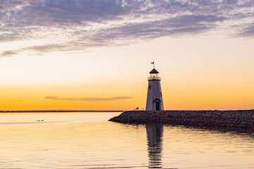 Sunset beautiful landscape of the Lake Hefner lighthouse