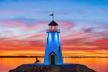 Sunset beautiful landscape of the Lake Hefner lighthouse