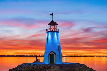 Foto op Aluminium Sunset beautiful landscape of the Lake Hefner lighthouse © Kit Leong