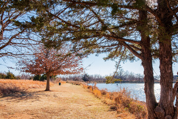 Sunny view of the landscape along the Eagle trail in Oklahoma Christian University