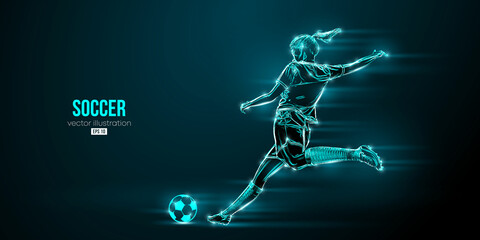 football soccer player woman in action isolated blue background. Vector illustration
